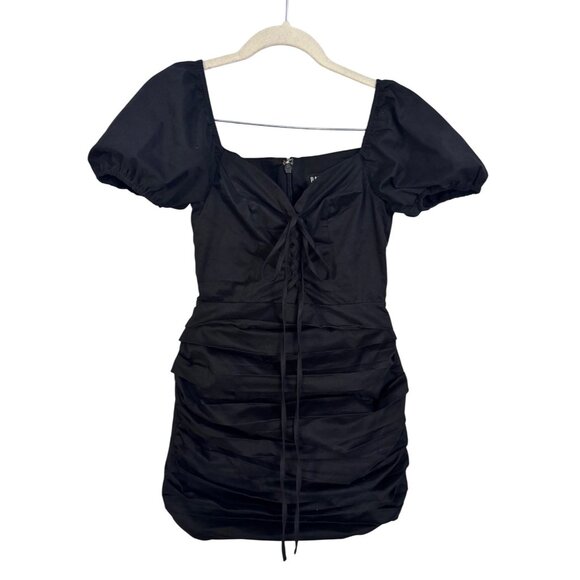 Babyboo gabrielle mini dress bodycon tie‎ front puffed sleeve ruched size S - Picture 1 of 7